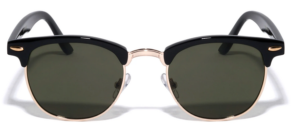 Browline Sunglasses Classic Semi Rimless Dark Lens (Black/Gold/Green)