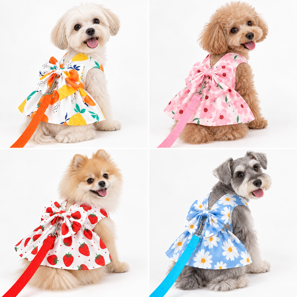 Pet Harness Floral Dress with Matching Leash