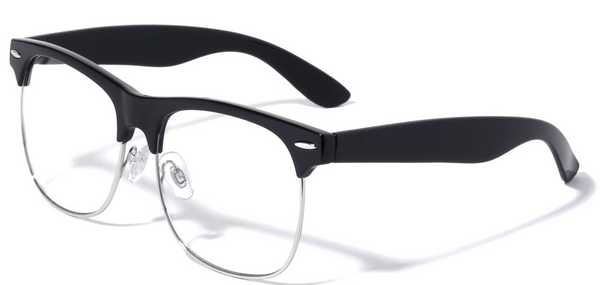 Browline Glasses Clear Lens Semi Rimless UV400 (Black/Silver)