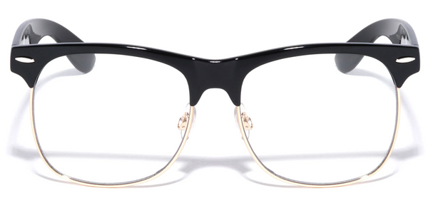 Browline Glasses Clear Lens Semi Rimless UV400 (Black/Gold)