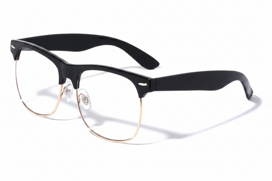 Browline Glasses Clear Lens Semi Rimless UV400 (Black/Gold)