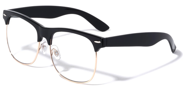 Browline Glasses Clear Lens Semi Rimless UV400 (Black/Gold)