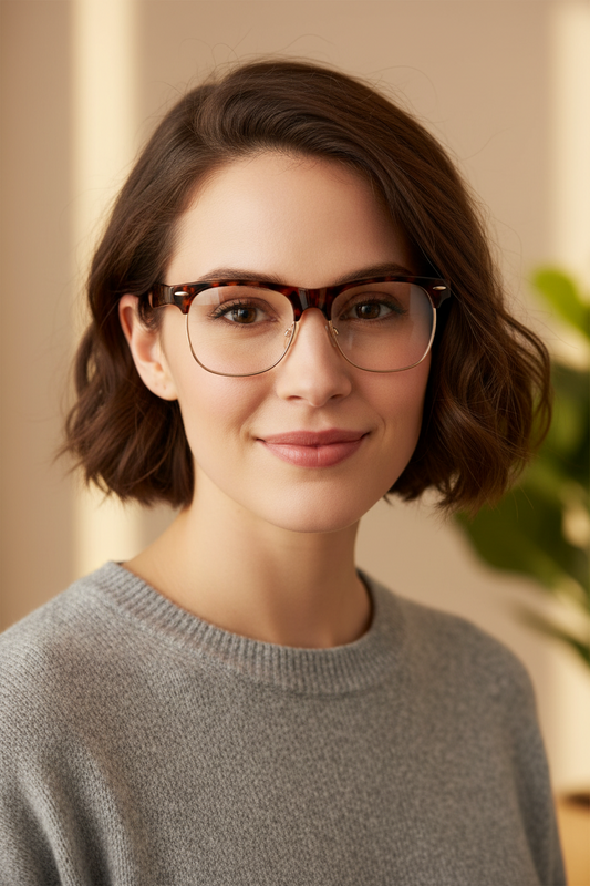 Browline Glasses Clear Lens Semi Rimless UV400 (Demi/Gold)