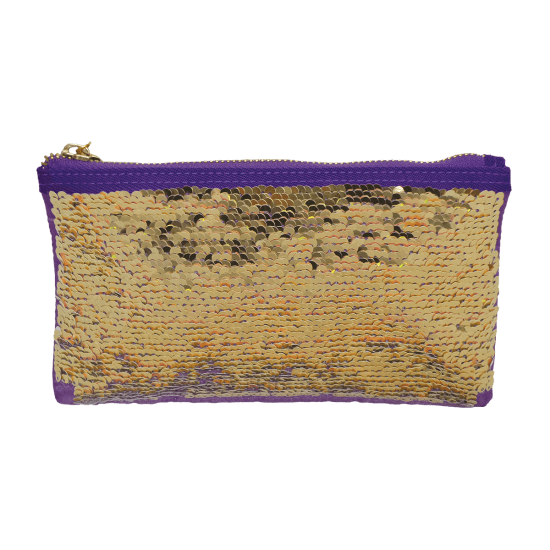 Sequin Pen Pouch Multipurpose Iridescent Reversible Sequin & Faux Leather