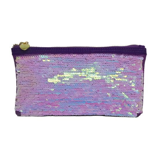 Sequin Pen Pouch Multipurpose Iridescent Reversible Sequin & Faux Leather