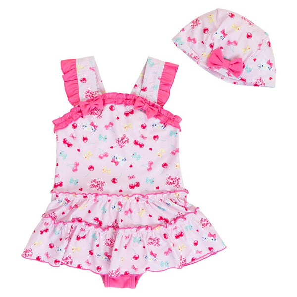 Hello Kitty Swim Dress With Cap Kid Size: Cherry Sanrio Original Swimdress