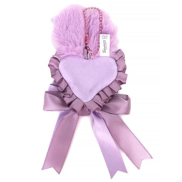 Kuromi Bunny Rosette Keychain with Heart Shaped Pin Sanrio Japan