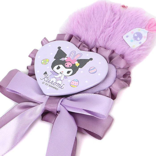 Kuromi Bunny Rosette Keychain with Heart Shaped Pin Sanrio Japan