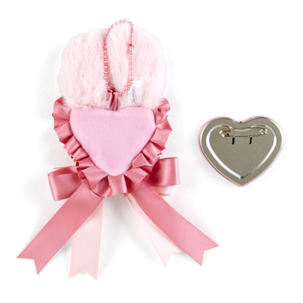 My Melody Bunny Rosette Keychain with Heart Shaped Pin Sanrio Japan