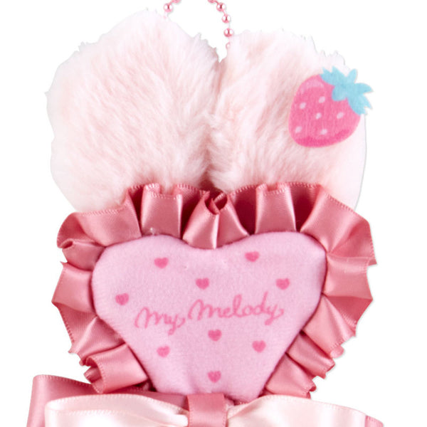 My Melody Bunny Rosette Keychain with Heart Shaped Pin Sanrio Japan