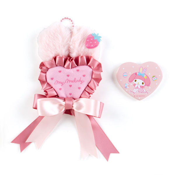 My Melody Bunny Rosette Keychain with Heart Shaped Pin Sanrio Japan