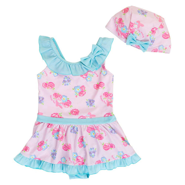 My Melody Swimsuit With Cap Girl: Roses Sanrio Japan Swimdress